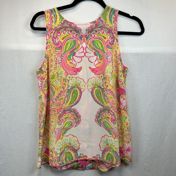 Lilly Pulitzer Tops - Lilly Pulitzer Iona Sleeveless Silk Tank Top Bitty Pink Double Trouble Small